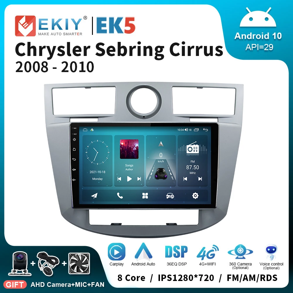 EKIY EK5 Car Radio For Chrysler Sebring Cirrus 2008-2010 Stereo Audio Video Multimedia Navigation GPS Android Auto Carplay 2 Din