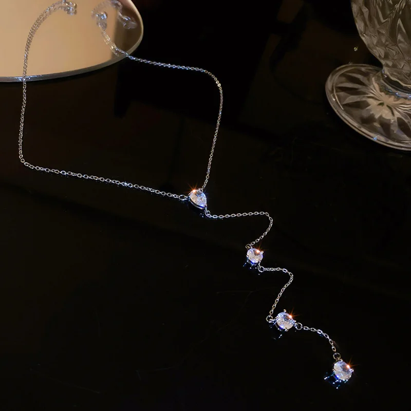 

Geometric Crystal Choker Necklaces for Women Long Tassel Zirconia Necklaces Weddings Jewelry Party Gifts Drop Shipping Hot Sale