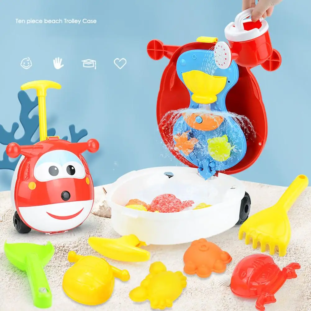 

New Children's Summer Beach Toy Set Luggage Trolley Case Summer Sand Shovel 9pcs Beach Toys For Sand Boys Girls Kids Toys