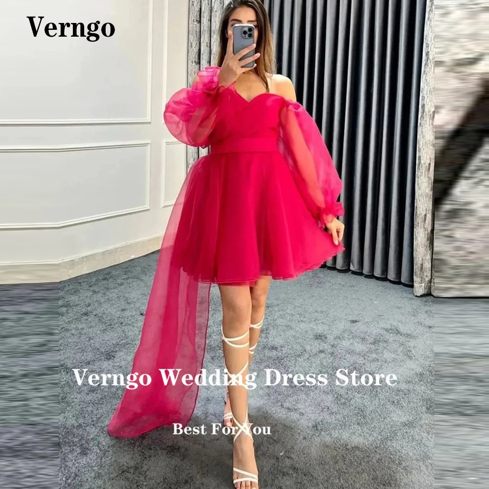 Verngo-Vestido corto de Organza con hombros descubiertos para fiesta de graduación, traje Formal de noche, color rosa