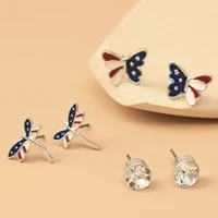 3pairset american flag butterfly earrings for women dragonfly animal diamond stud ear jewelry girls simple party gifts 2022