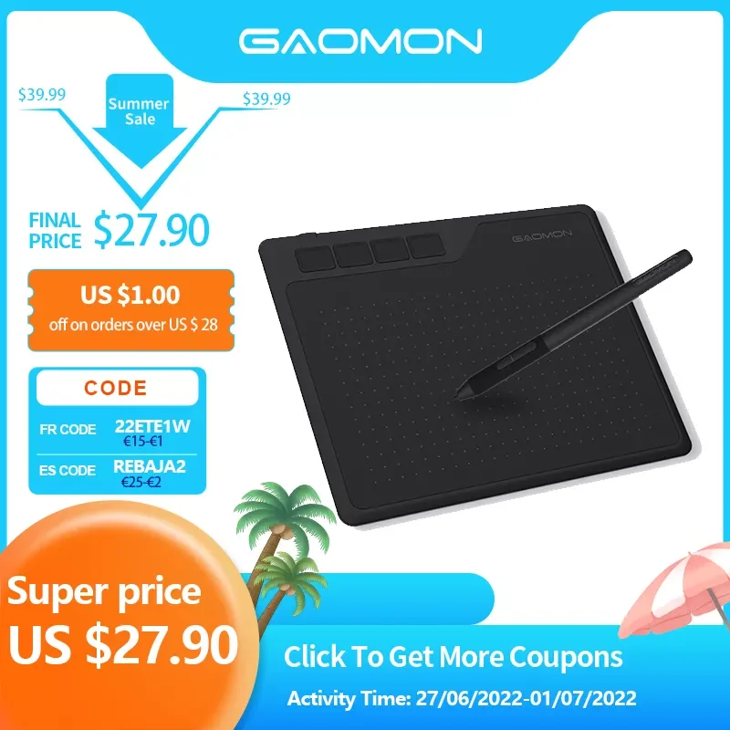 

GAOMON S620 6.5 x 4 Inches Digital Tablet Anime, Graphic Tablet for Drawing &Playing OSU with 8192 Levels Battery-Free Pen