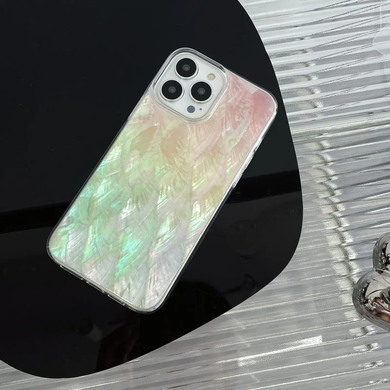 Gradient Natural Shell Fritillary Back Cover Case for IPhone 13pro Max Phone Case for Iphone 11 12 13 Pro Max Trend Silver Cover
