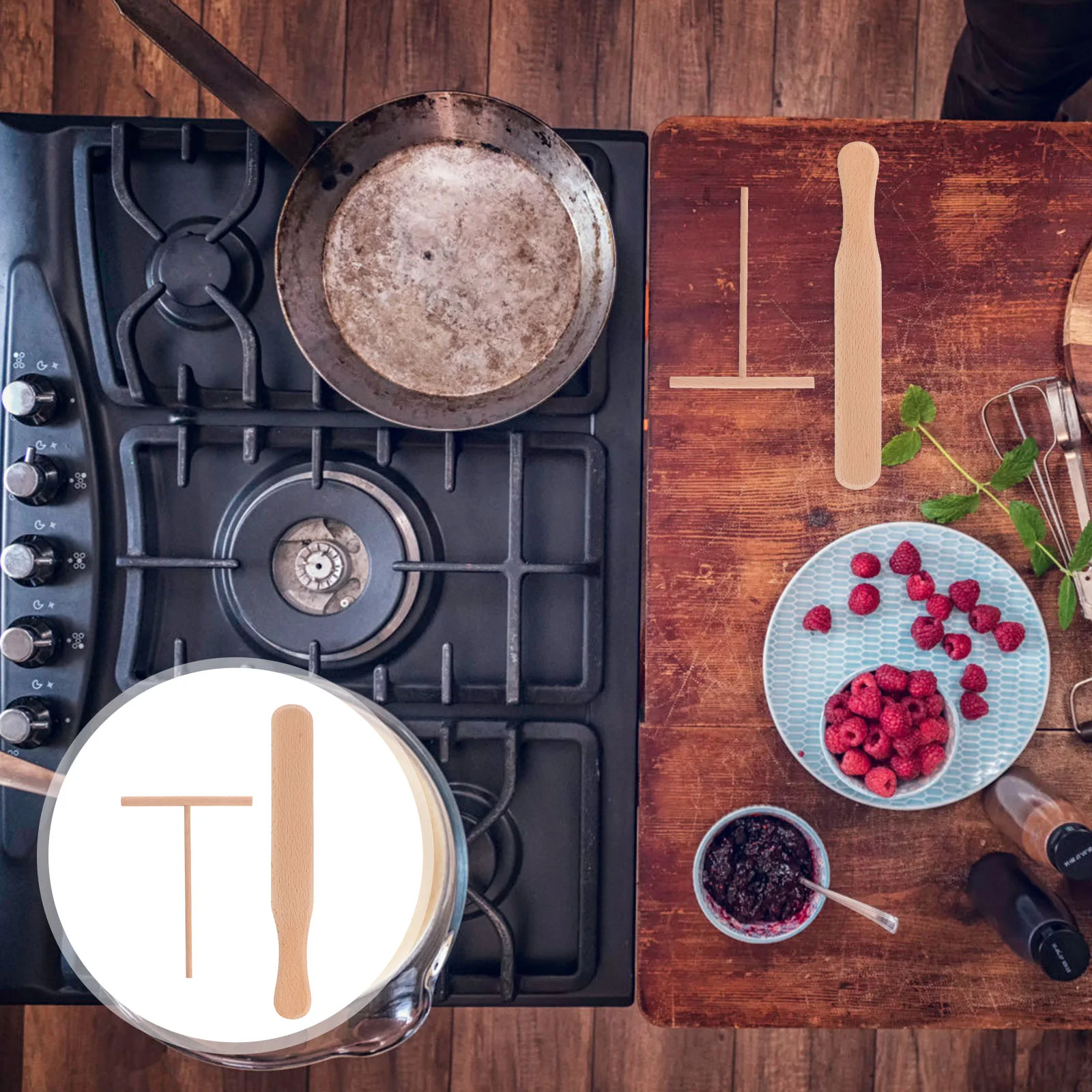 

Crepe Spreader Wooden Spatula T Batter Maker Tools Kitchen Tortilla Shape Dough Turner Oil Spreading Crepes Pancake Beechwood