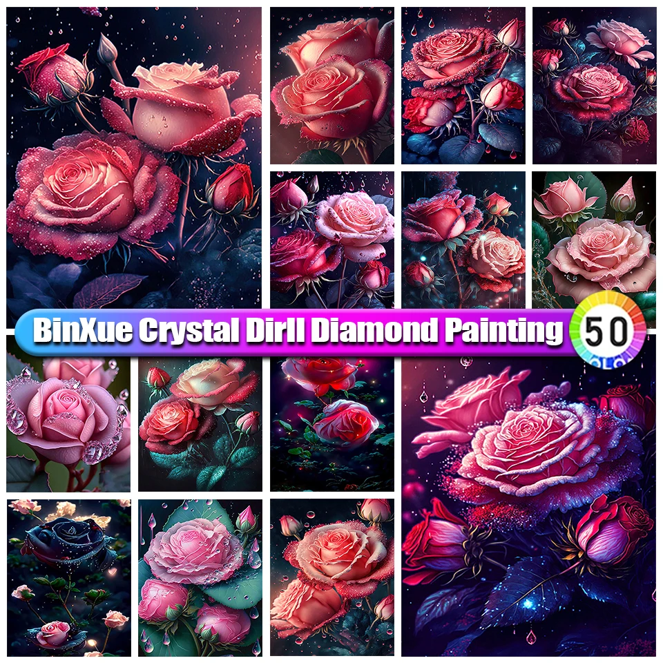 

BinXue 5D DIY Colorful Rose Flower Full 100% Round Crystal Diamond Painting Peony Flower Embroidery Handmade Diamond Mosaic Art