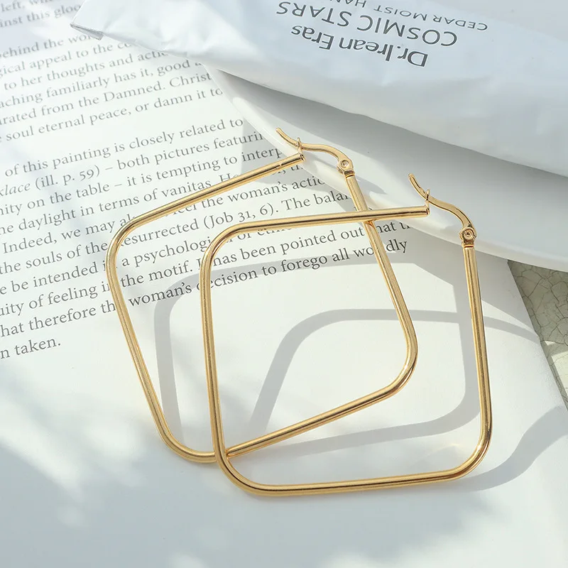 

New Square Golden Hoop Earrings Stainless Steel Metal Statement Earrings for Women's Office Charm Jewelry Gift Geometric Earwear