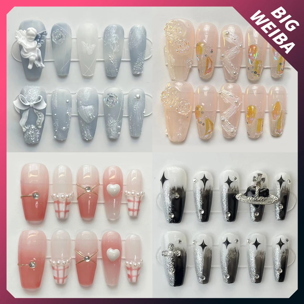 

Накладные ногти в стиле французской балерины, новые летние свадебные украшения в виде бабочки, Милые простые длинные ногти ручной работы, п...