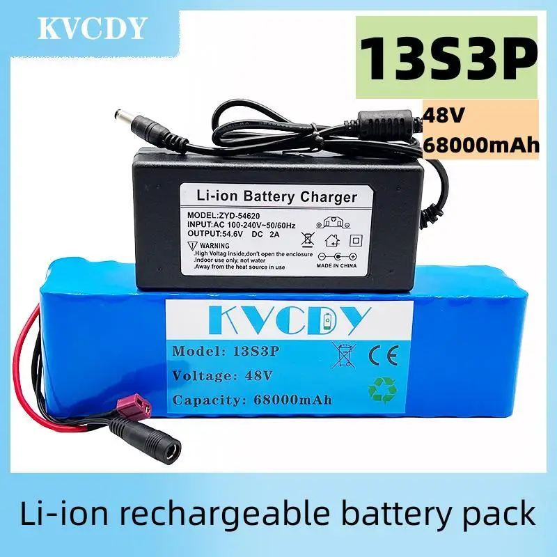 

New 48V 68000mAh 1000w 13S3P XT60 48V Lithium ion Battery Pack 100Ah For 54.6v E-bike Electric bicycle Scooter with BMS+charger