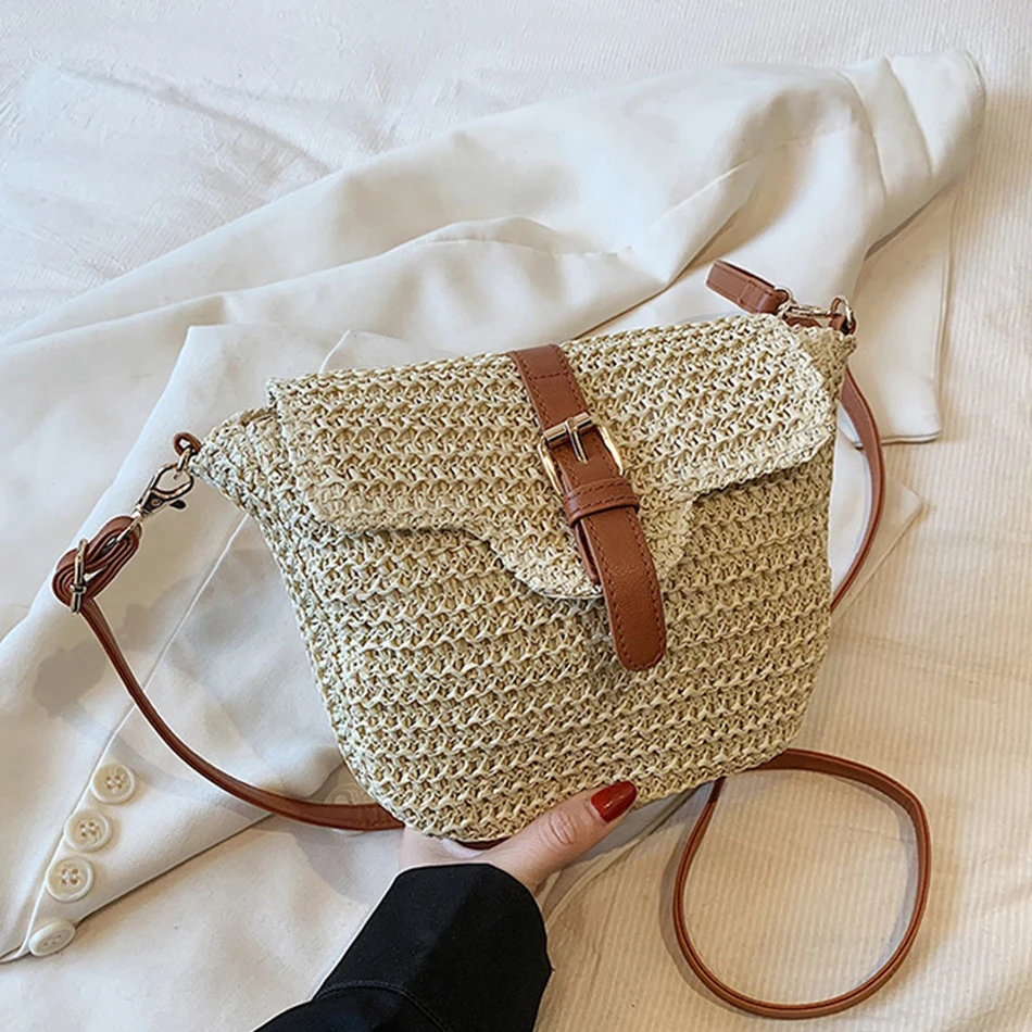 

Designer Flap Beach Bags Luxury Women Straw Weave Shoulder Bag New Trendy Simple Crossbody Bags Fashion Female Handbags Purses