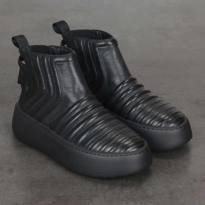 

Мужские кожаные ботинки в британском стиле, короткие сапоги на толстой подошве, с круглым носком, удобная повседневная модная обувь, черные