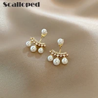 scalloped korean trendy chic elegant pearl earrings for woman original design sparkling zircon temperament lady jewelry brincos
