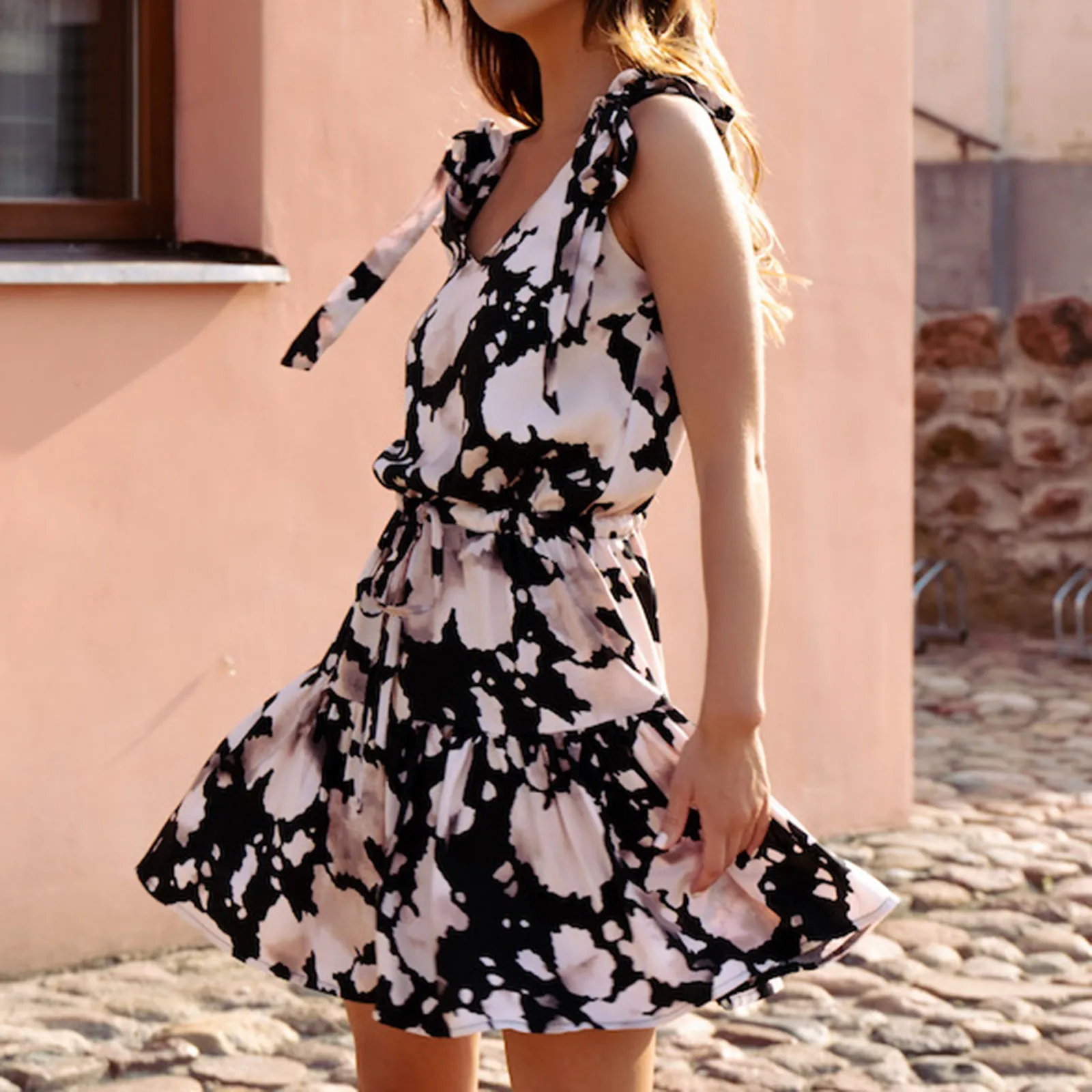 

Женское элегантное вечернее платье без рукавов с принтом, кружевное повседневное черное платье на бретельках с длинным рукавом, деловые по...