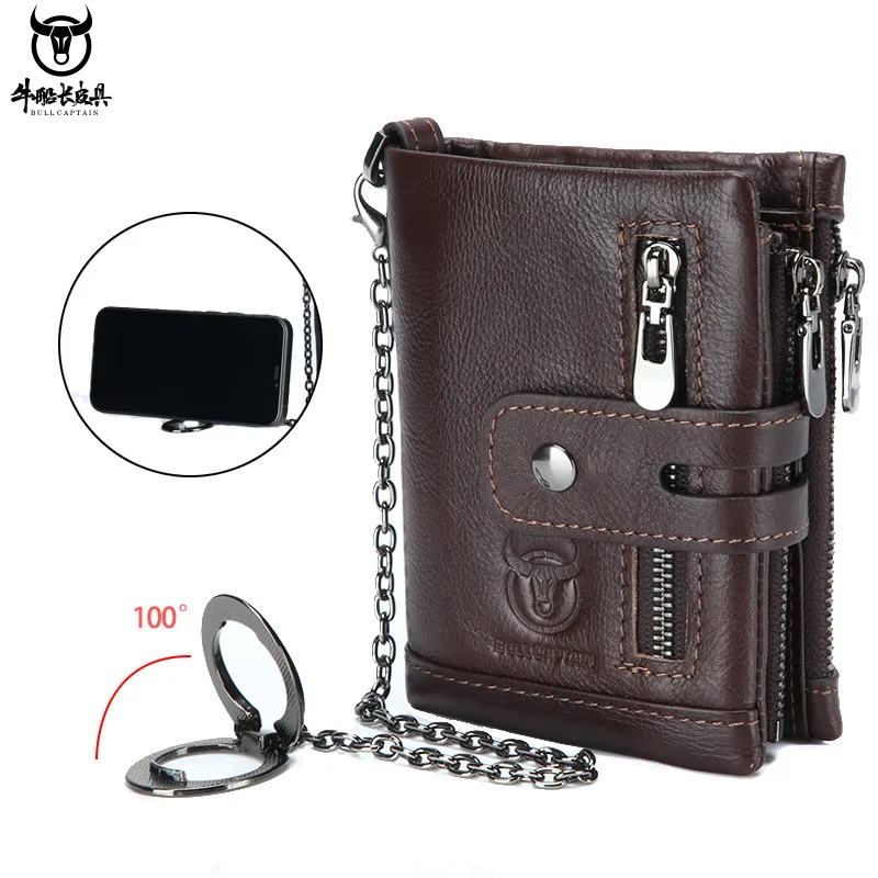 The Best Gift for Men Genuine Leather Zipper Business Wallet Multifunctional Cowhide Small Driver's License Photo Card Pack