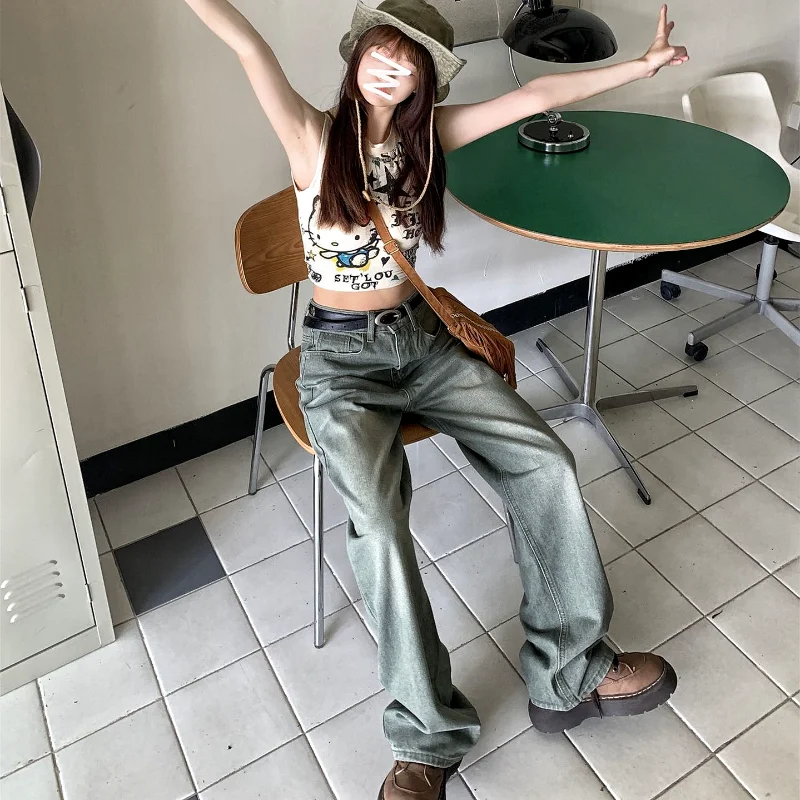 Student Wide Leg Jeans Women's Spring and Autumn New Loose Trousers High Waist Slimming Pants Straight-Leg Pants Women's