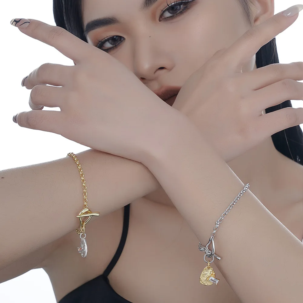 

Uglyless Cross Chains Bracelets for Women Waterdrop Rectangle Zircons Crystals Charms Bangles 925 Silver Square Jewelry Gold