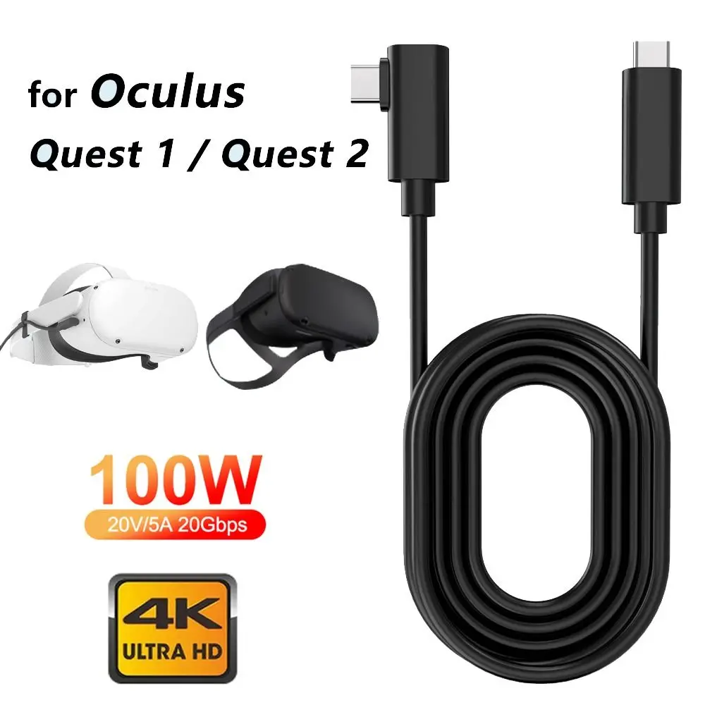 

PD 100W Elbow USB 3.2 Gen 2 Type-C VR Data Cable Fast Charging For Oculus Quest 1/2 20gbps PD 100W 4K USB-C Cord Male to Male