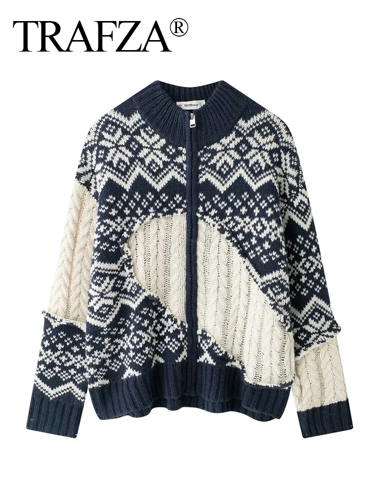 TRAFZA женский осенний свитер восьмислойный жаккардовый вязаный с круглым вырезом