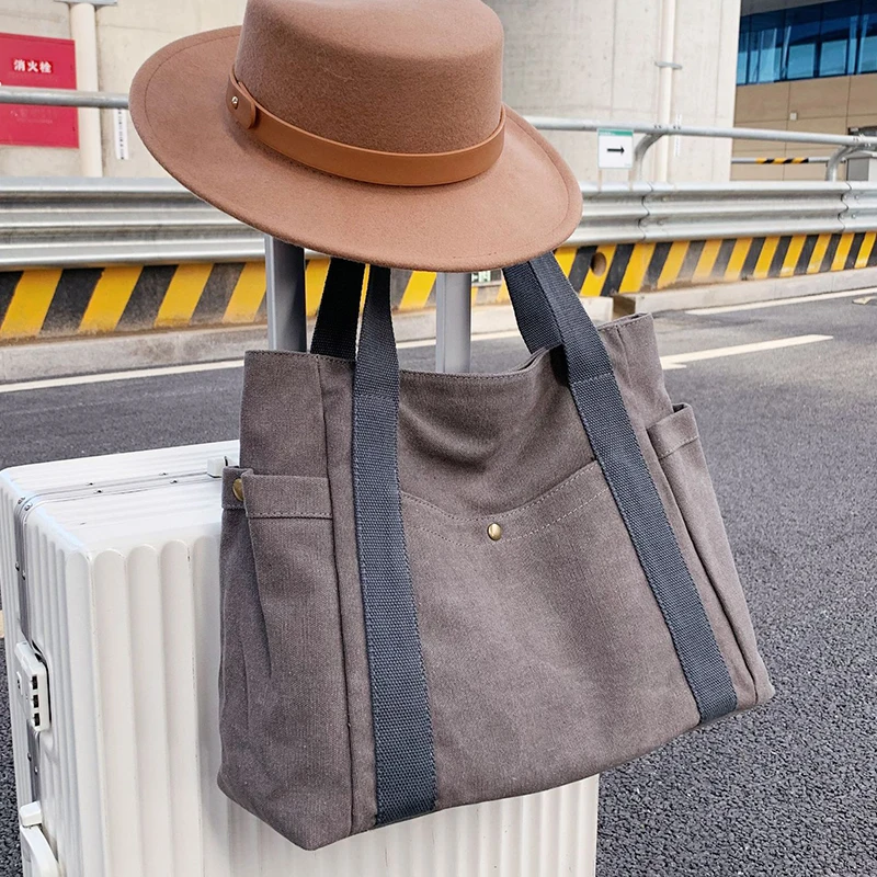 

Casual Canvas Tote Bag Students School Large Capacity Portable Retro Shoulder Bags Vintage Design Womens Big Bag Female Handbags