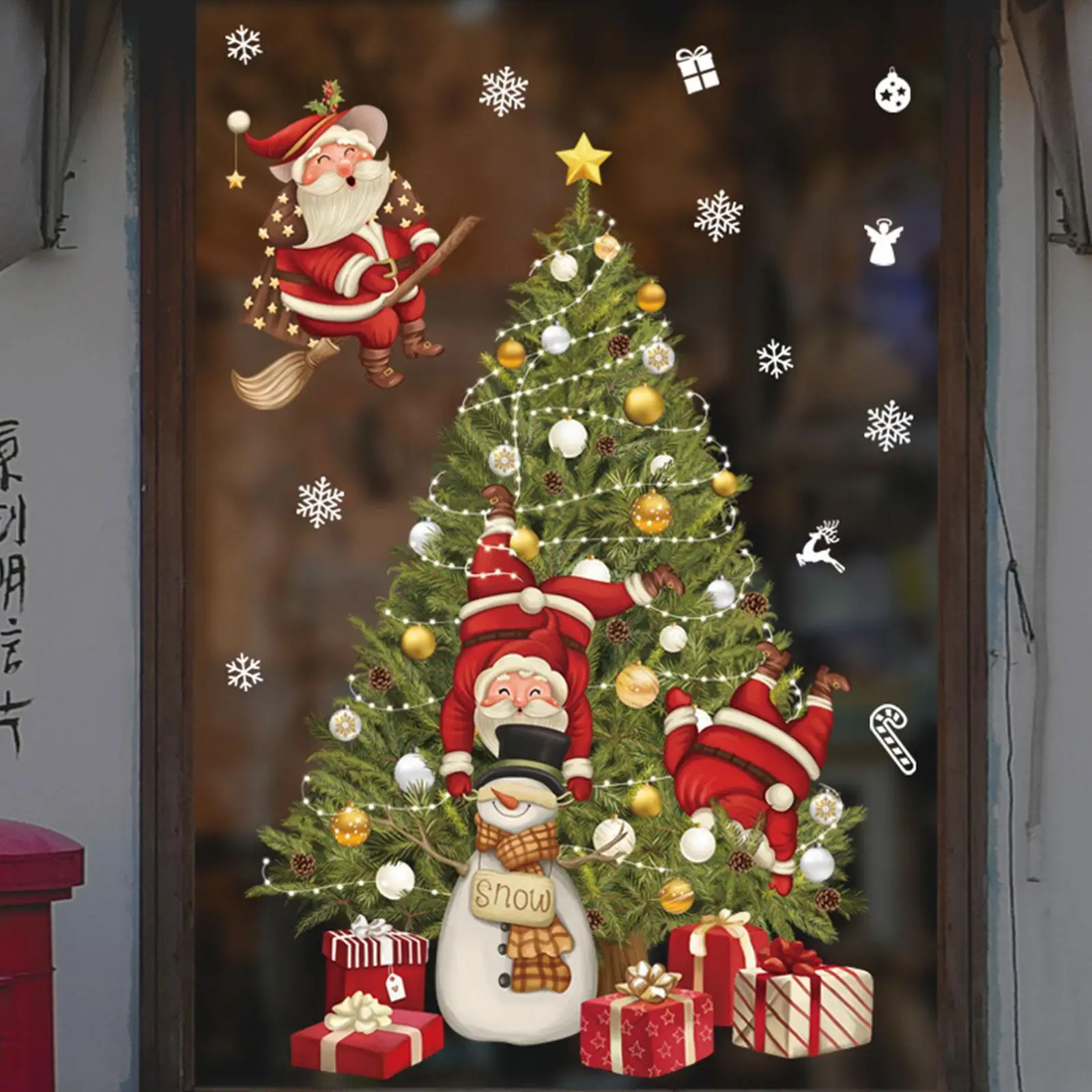 

New Christmas Decoration Window Stickers Santa Gifts Sticker New Christmas Mirror Xmas Window Glass Merry Tree Sticker Year L9P6