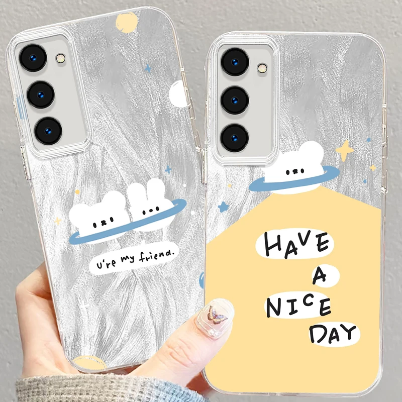 Белый кролик Lucky Friend для Samsung S24 S23 S21 FE Plus Ultra A03 A25 A23 A22 A21S A15 A14 A12 5G перьевая Пряжа