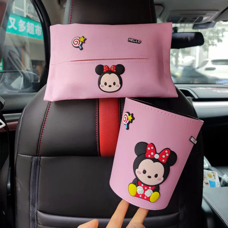 

Mickey Minnie Car Trash Can Multifunctional Rear Row Front Row Interior Decoration Storage Bag Disney Garbage Bin AcessorieS