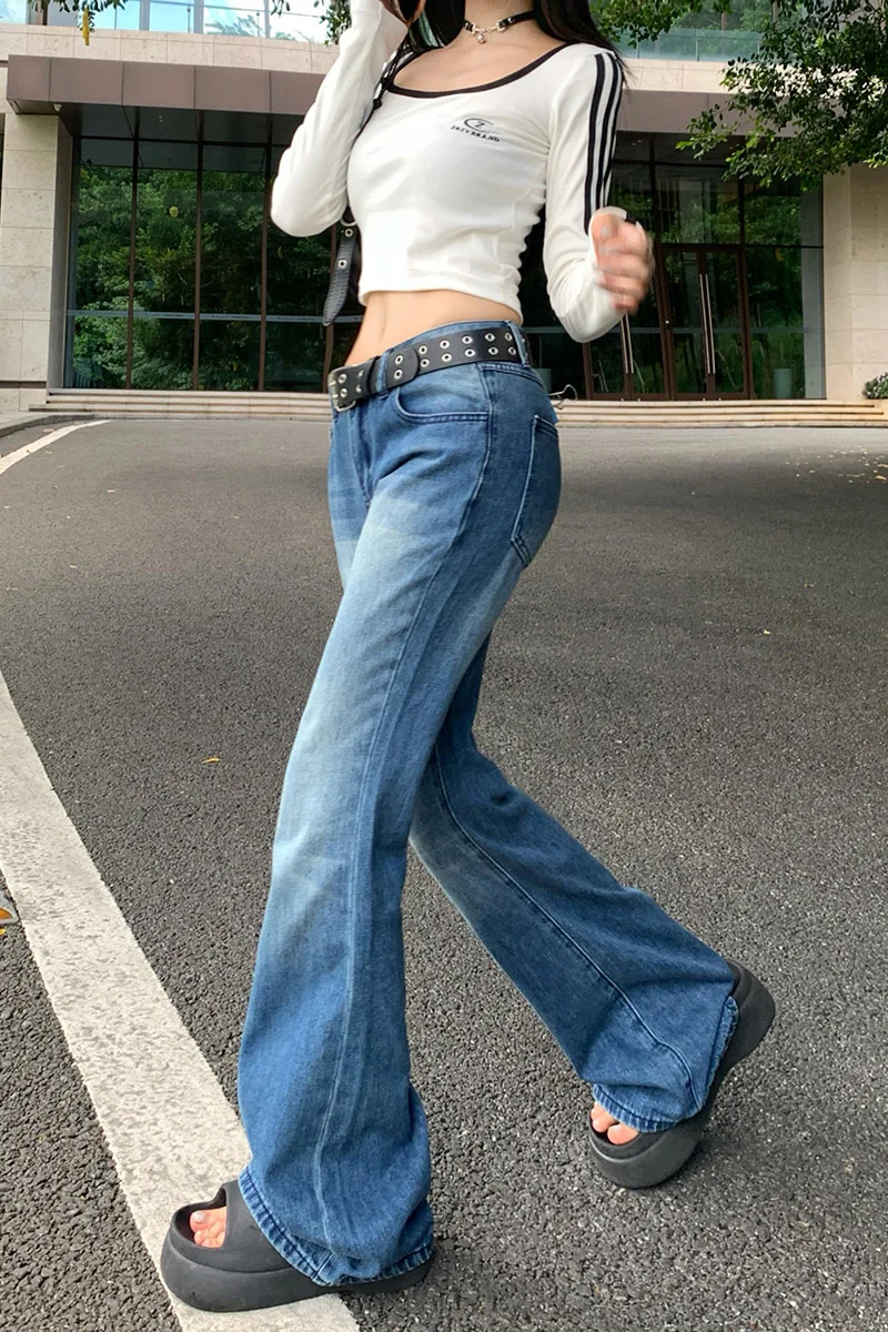 ZMAYC женские тонкие расклешенные джинсы с низкой посадкой новые винтажные уличные