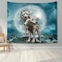 wolf starry sky moon psychedelic tapestry moon night zoo snow patterntapestries wall hanging bedroom living room dorm decor