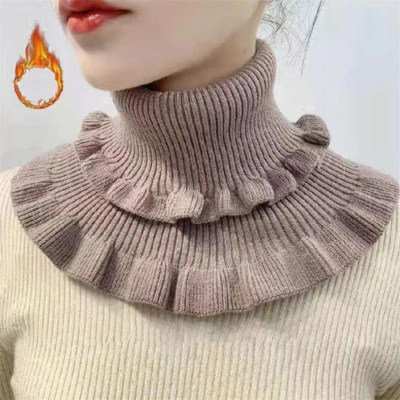 

Knitted Fake Collar Scarf Women Turtleneck Knitted False Fake Collar Detachable Scarf Warm Winter Windproof Ruffles Wrap Scarf