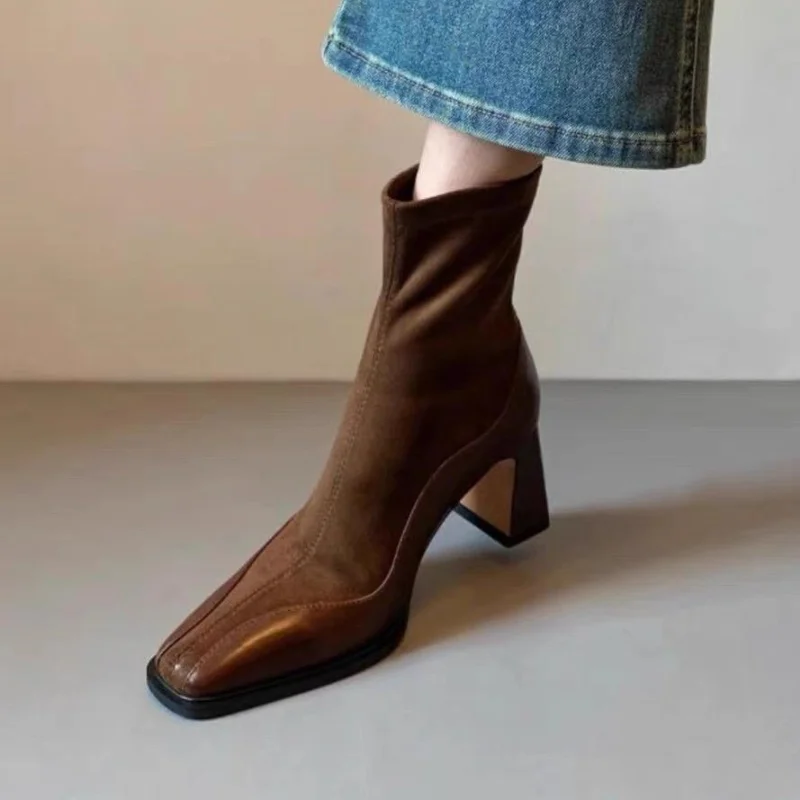 Замшевые женские ботильоны обувь на высоком каблуке новинка зимы 2025 года