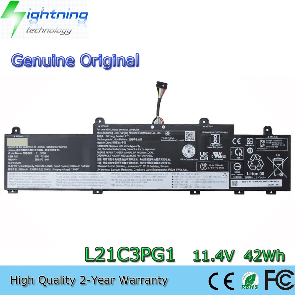 Новый оригинальный аккумулятор L21C3PG1 11 4 в 42Wh для ноутбука Lenovo Thinkpad C14 L14 L15 3rd Gen 1 3 2022