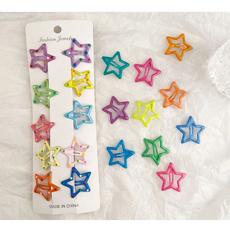 

Милые Красочные заколки для волос в форме капли со звездой для девочек, детские милые декоративные заколки для волос для детей, 10 шт./набор