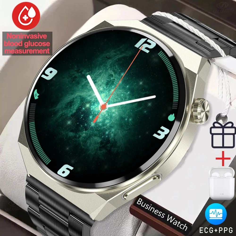 

2023 Remote Care Blood Sugar Smart Watch ECG+PPG Blood Pressure Body Temperature Smartwatch Men IP68 Waterproof Fitness Tracker