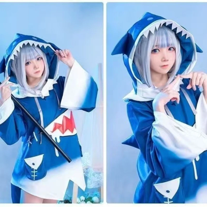 Фото ANIMECC в наличии Gawr Gura Shark Косплей Костюм Hololive Vtubers Косплей Парик Шляпа Хвост Полный комплект Наряды на Хэллоуин для женщин №1