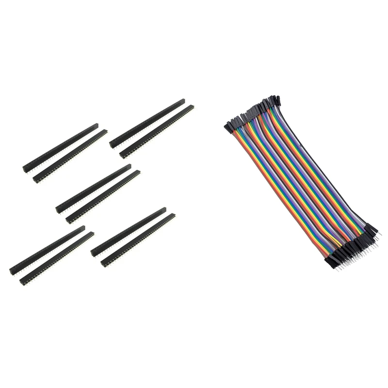 

New 40 Pcs 1 Pin Male To Female Jumper Cable With 10 Pcs 1X40 Pin 2.0Mm Pitch Single Row Straight Female Pin Headers Strip