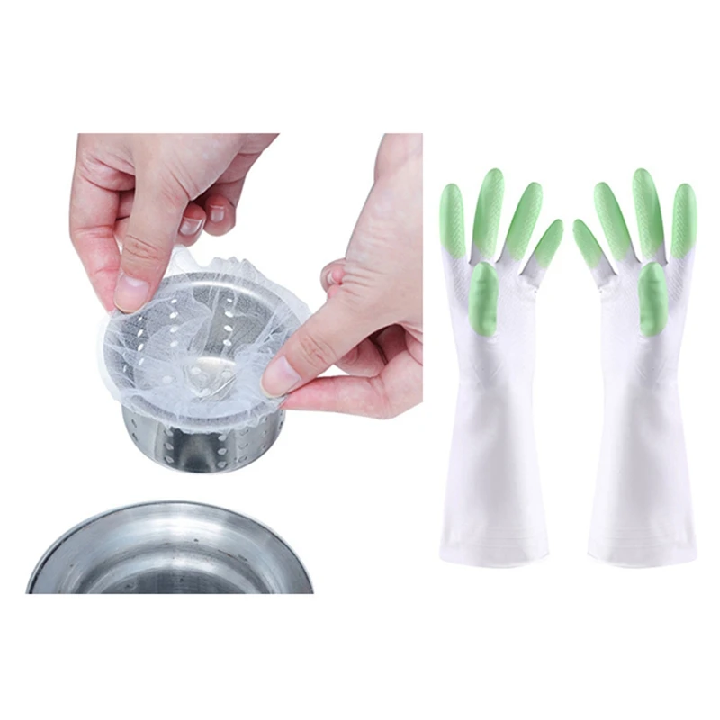 

200 шт. фильтр для кухонной раковины, слив для раковины, зеркальный мешок для мусора с кухонными силиконовыми чистящими перчатками