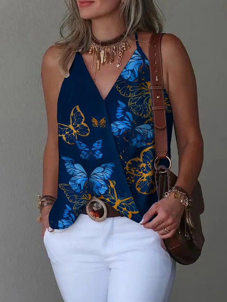 Женская блузка без рукавов с открытыми плечами Повседневный пуловер V-образным