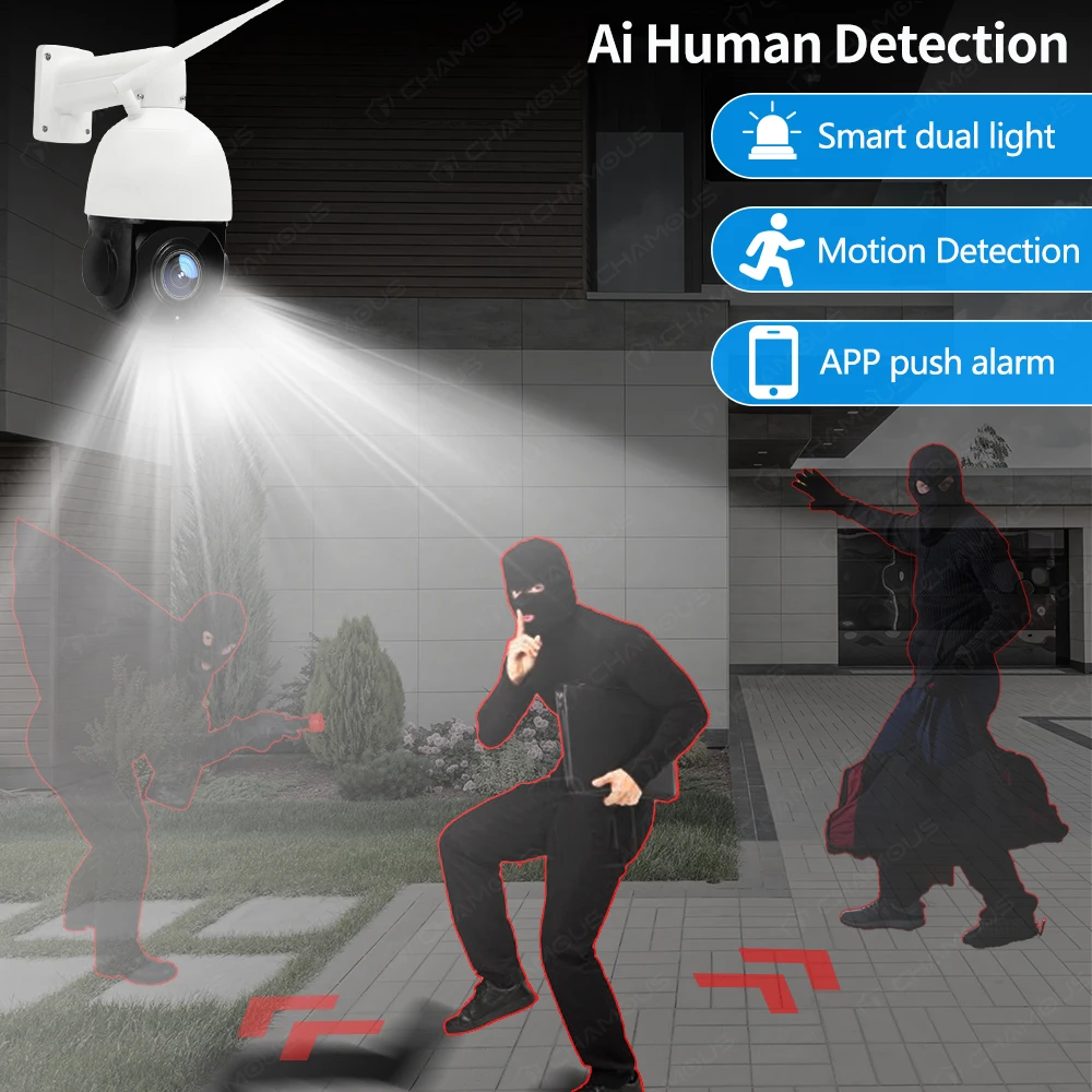 CamHi WiFi Camera 4G Outddoor Video Surveillance 30X Auto Focus Zoom 5MP PTZ Home Suecirty Portection FTP POE NVR Metal |