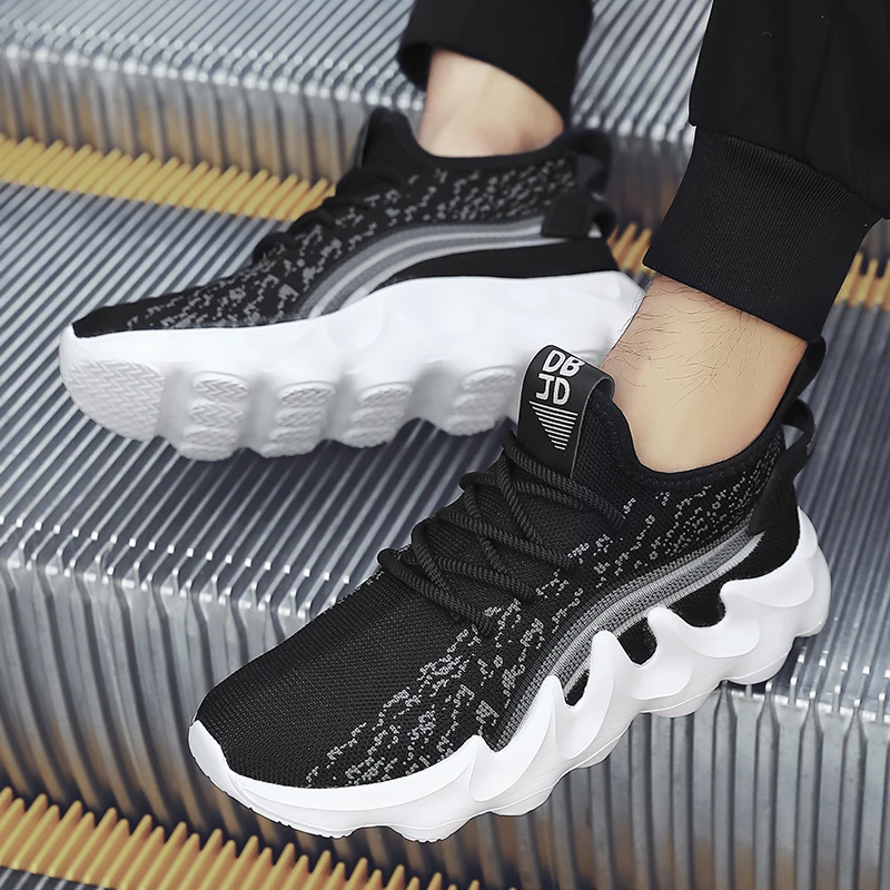 Модные вязаные мужские зеленые кроссовки размера плюс 40-48 дышащие нескользящие