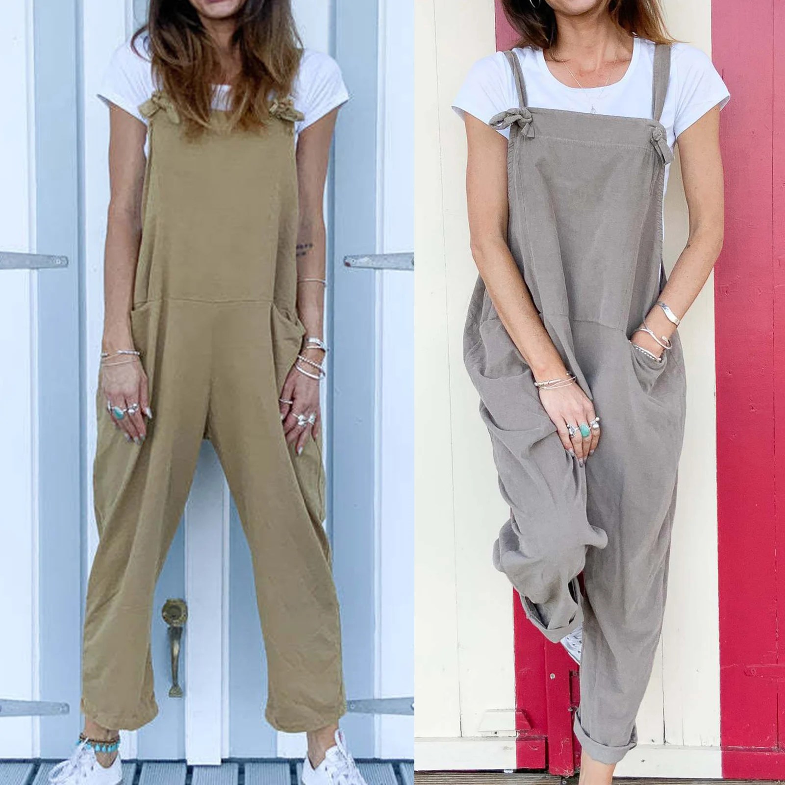 

Womens Cargo Overalls Jumpsuit Loose Fit Y2k Bib Baggy Romper Sleeveless Stretchy Strap Adjustable Square Neck Holidays Vacation