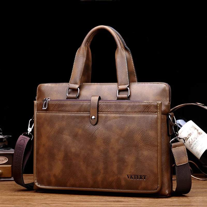 

Luxury Business Men's Briefcase Vintage Leather Handbag Large Capacity Male Shoulder Crossboby Bag Office Laptop