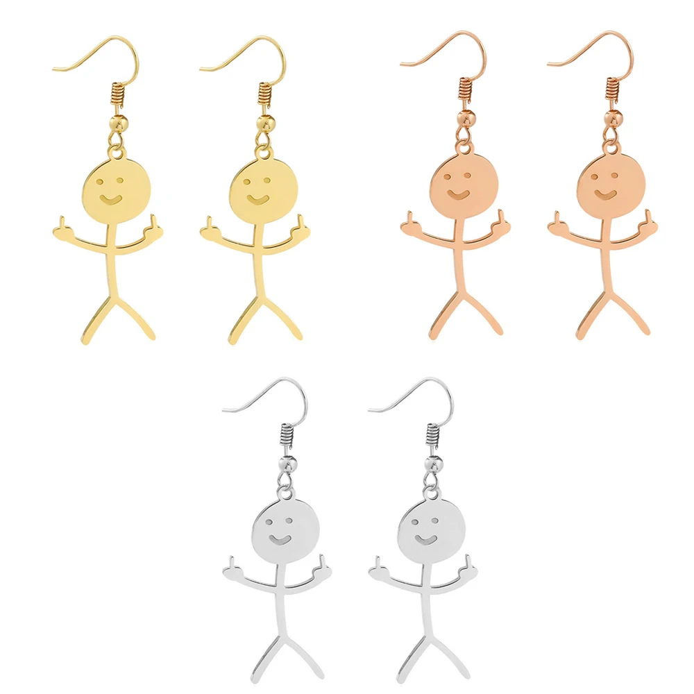 

Funny Doodle Earrings Stainless Steel Middle Finger Hand Gesture Character Earring for Women Party Wedding Gift Jewelry