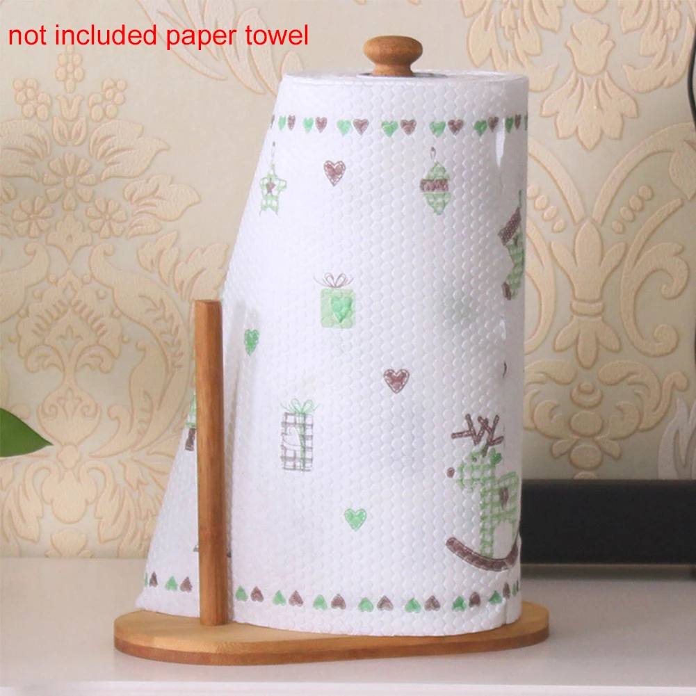 

Natural Bamboo Roll Paper Holder Storage Counter Dispenser Tissue Towel Stand