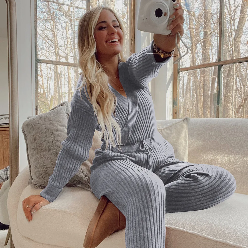 SURE YOU LIKE Female Home Clothes 2 Pcs Set Women Home Suit Autumn Long Sleever Lounge Homewear Suit For Lady Pajamas Pants Set