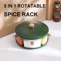 5 in 1 rotatable spice rack kitchen salt and pepper shakers spices storage organizer multifunctional flap seasoning container