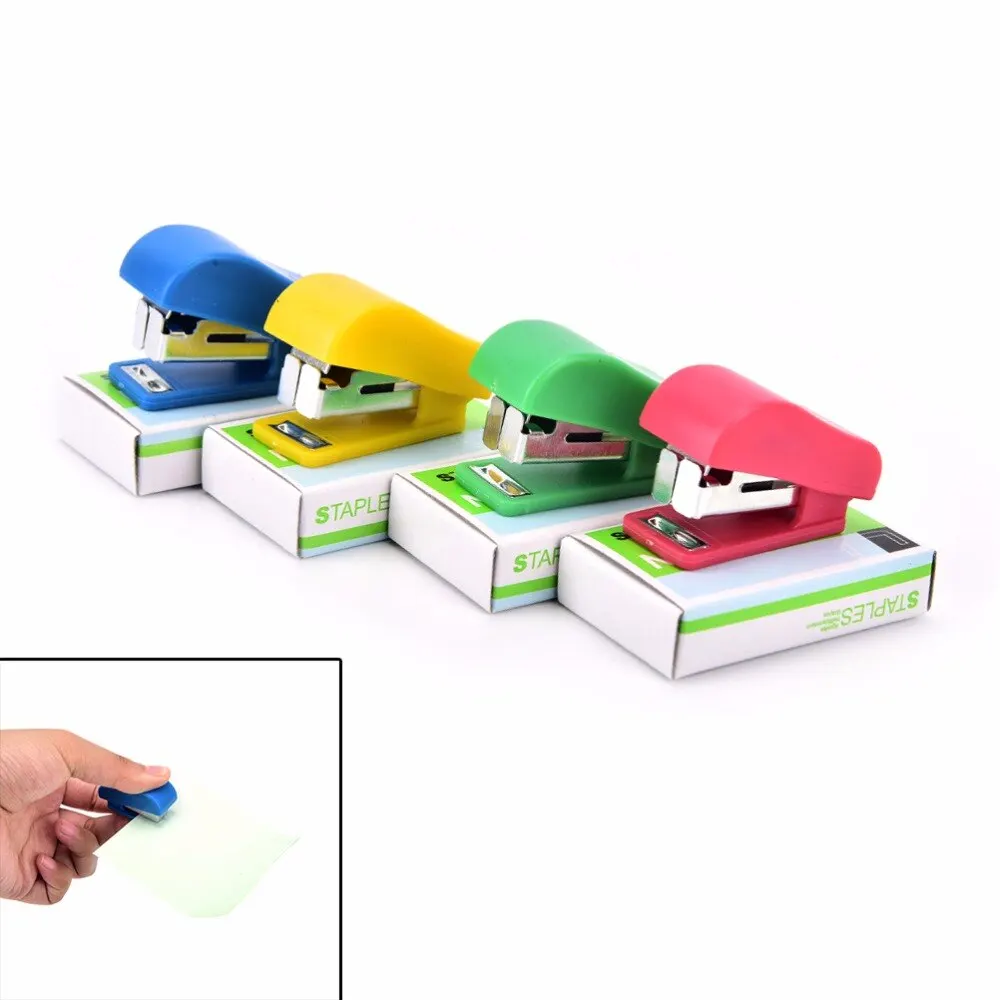 

New Mini Stapler Candy Solid Color Plastic Fastener Paper Stapler Manual Stapler No. 10 Staples Set Random Color