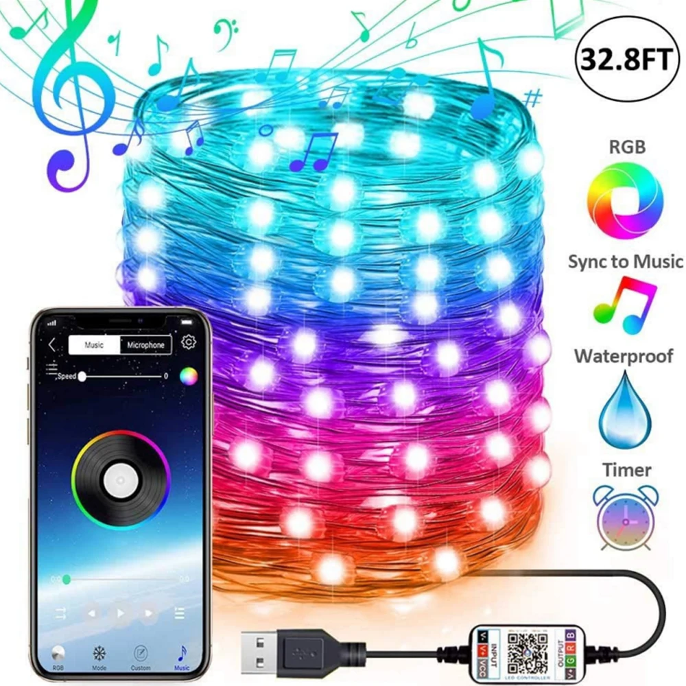 

Christmas Fairy Lights LED String Bluetooth APP Remote Control RGB 5V USB Copper Wire Xmas Decoration 5m 10m 15m 20m