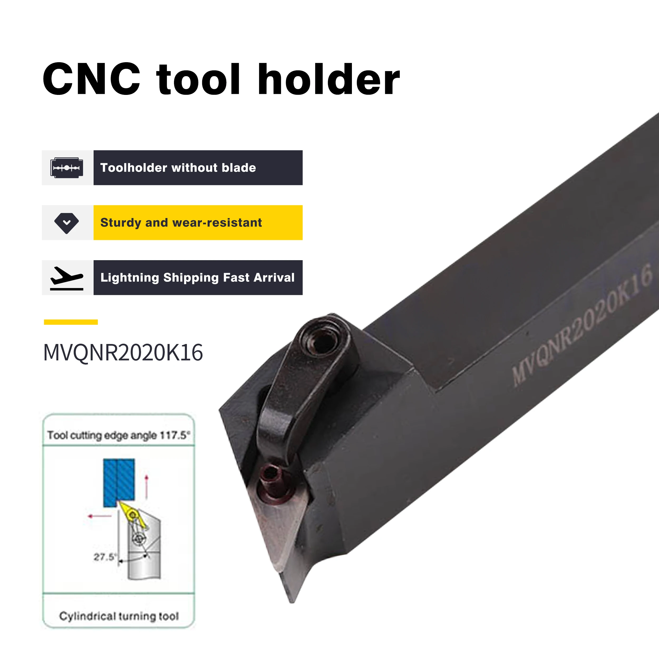 

1pc MVQNR1616H16 MVQNR2020K16 Lathe Cutting Tool Arbor MVQNR2525M16 CNC Lathe Tools External Turning Tool Holder,For VNMG Insert
