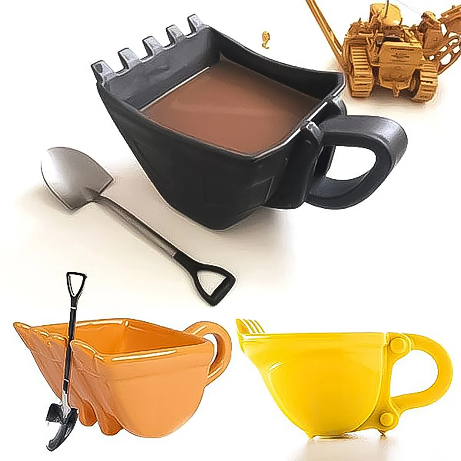 

330ml Coffee Cup With Spoon Cartoon High Capacity Breakfast Coffee Milk Oat Cup Personality Funny Excavator Bucket Cup
