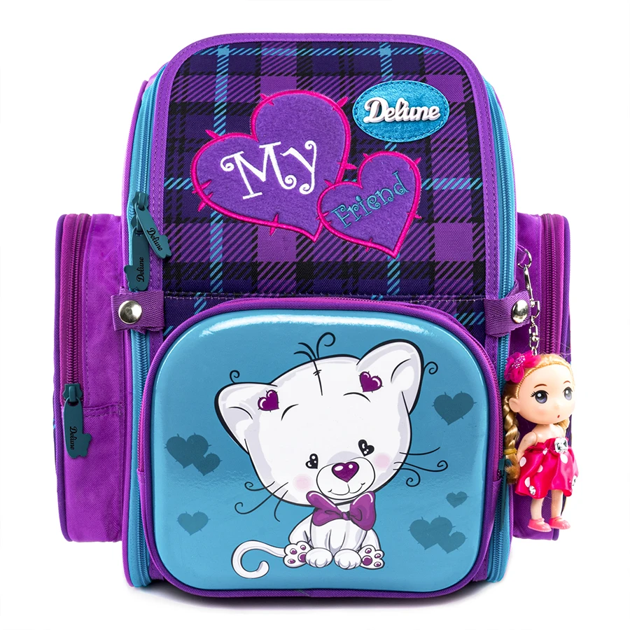 

Delune 5-10 Years Children Cartoon School bags for Girls Kids 3D Orthopedic Grade 1-3 Primary Student Backpack Mochilas Infantil