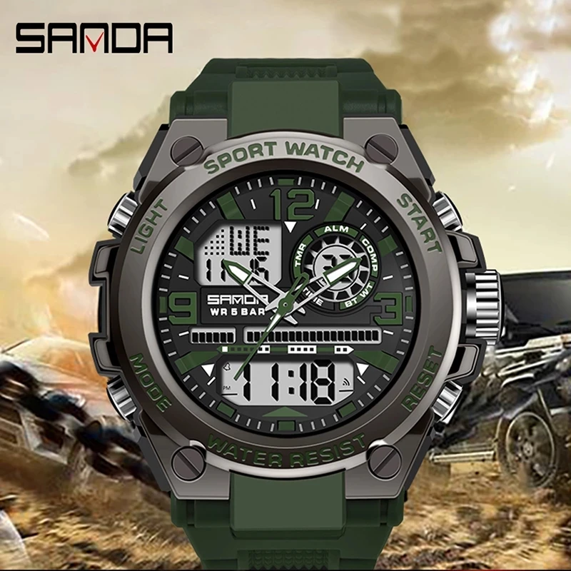 

Top Brand Men Watch SANDA Luminous Dual Time Display Digital Watches Shockproof Stopwatch Clock Man Sport Wateprroof Wristwatch